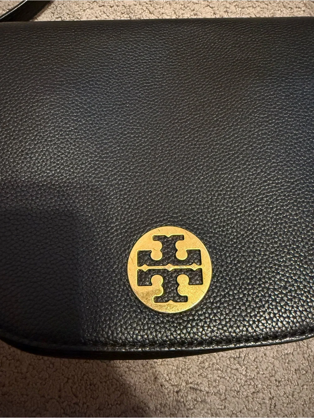 Tory Burch Black Leather Crossbody with Gold Logo Medallion